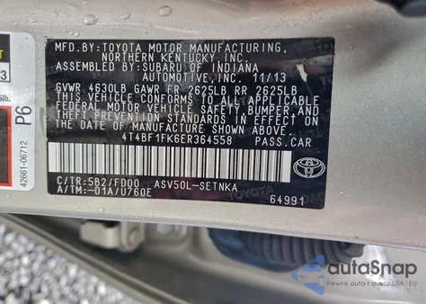 2014 Toyota Camry L from USA, damaged, VIN 4T4BF1FK6ER364558